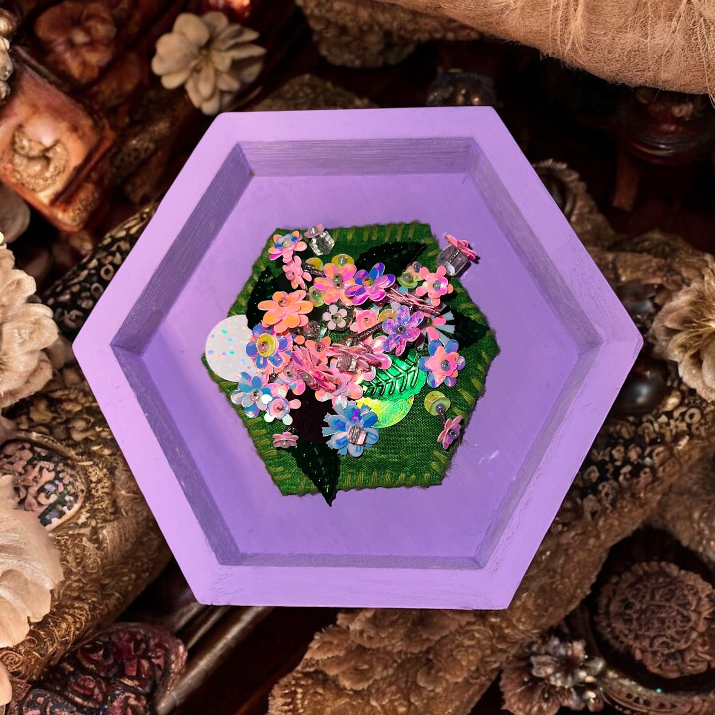 Purple flower beadwork